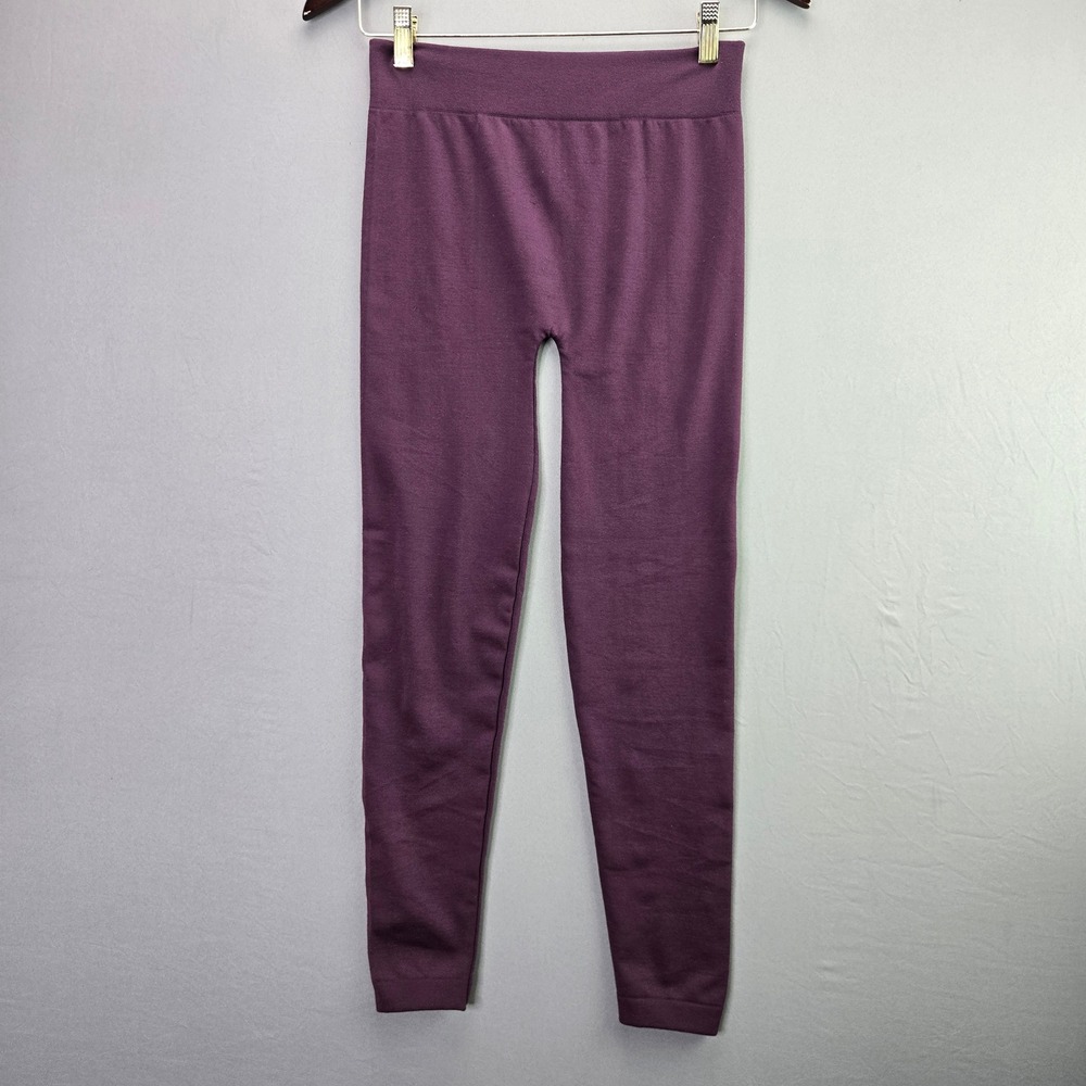 M.U.S.A. Fleece Lined Leggings L07 One Size Plum Purple High Waist Thermal Cozy